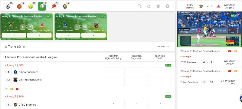 Các kèo chơi cá cược bóng chày OK9